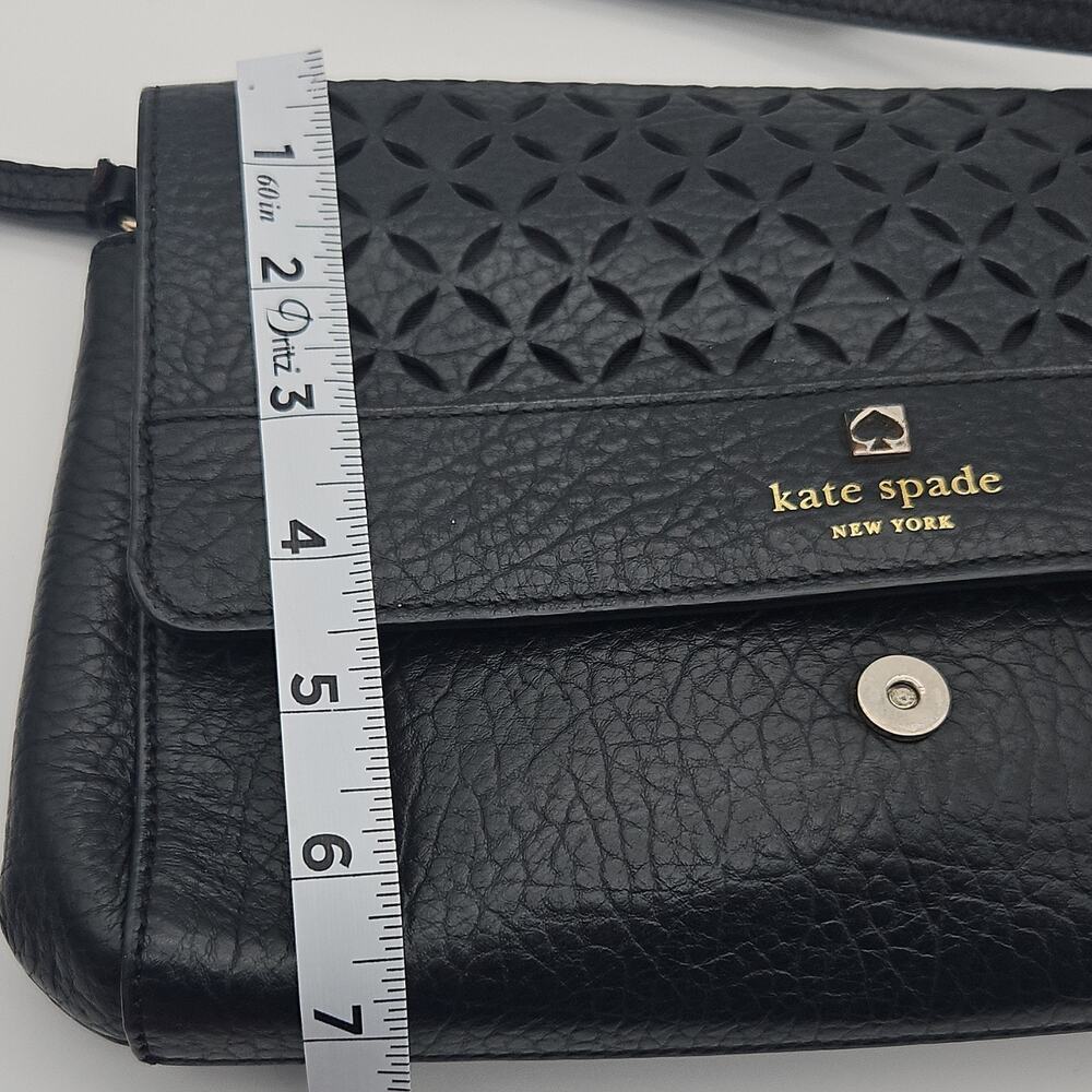 Kate Spade Perry Lane Greer Crossbody Black Pebbled Leather Bag Latice Laser Cut - Picture 11 of 12